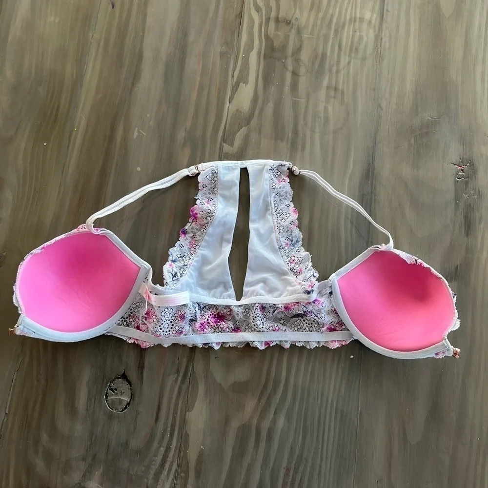 PINK by Victoria’s Secret Date Push-Up lace bra front closure floral lace 32DD - Picture 8 of 10